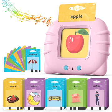 Pink Talking Flash Cards For Toddler 1 2 3 4 Year Olds, Language Learning Toys, Pocket Speech Therapy Toys, Autism Toys, Montess