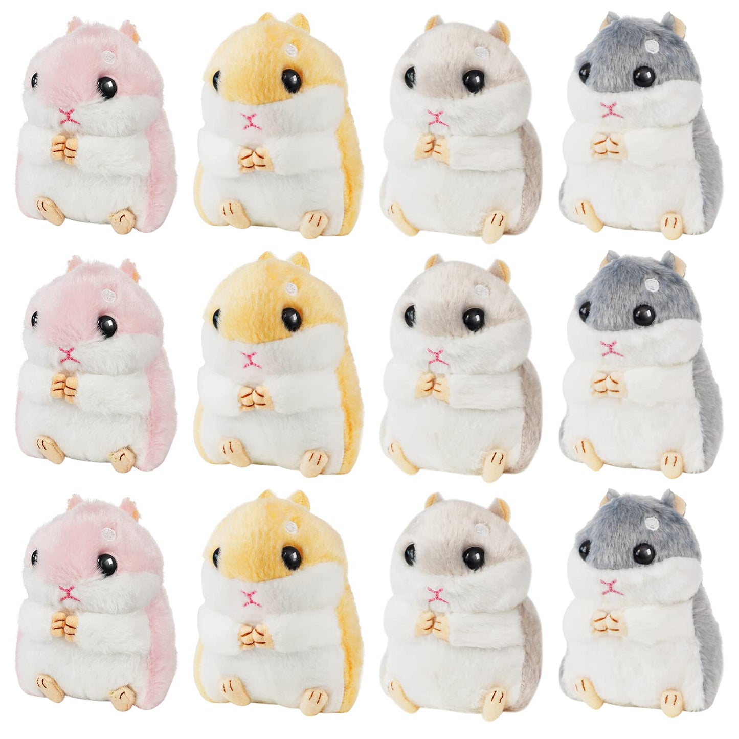 12 Pieces Cute Hamster Stuffed Animal Bulk Hamsters Plush Toy Small Stuffed Doll With Chain For Kid Boy Girl Party Favors Goodie
