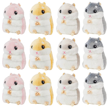 12 Pieces Cute Hamster Stuffed Animal Bulk Hamsters Plush Toy Small Stuffed Doll With Chain For Kid Boy Girl Party Favors Goodie