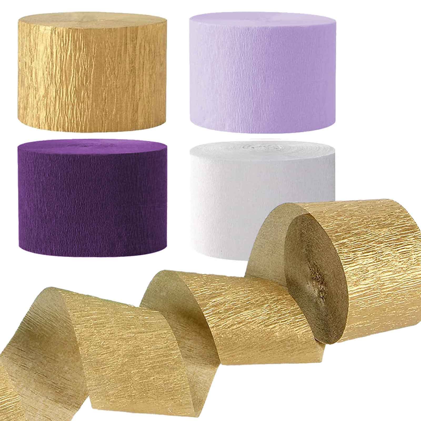 AIM & GGKK Purple Gold and White Party Crepe Paper Streamers 1.8 Inch Widening 8 Rolls Party Streamer Festival Party Decorations