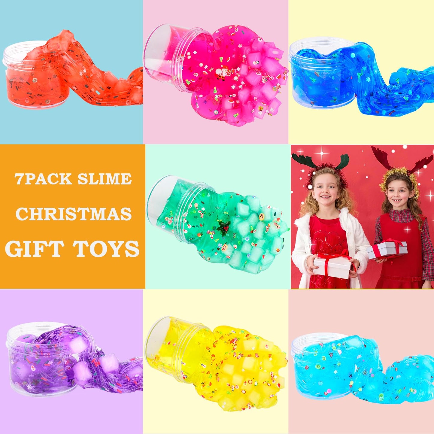 7 Pack Slime, Jelly Cube Crunchy Slime, Super Soft And Non-Sticky Clear Slime Kit, Christmas Slime Party Favors For Girls And Bo