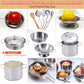 Mini Stainless-Steel Kitchen Toys, Tiny Size Pretend Cooking Utensils Toys For Kids, Cookware Pots And Pans Play Set With Cookin