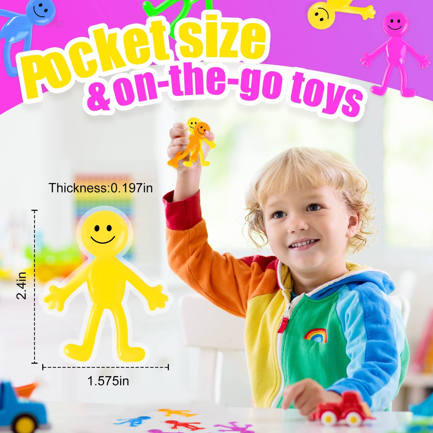 Poplay 60Pcs Smile Face Bendable Man, Stretchy Figures Party Favors Gooey Bendy Fidget Toys For Stress Relief, Easter Egg Fillers, Classroom Exchange Prizes