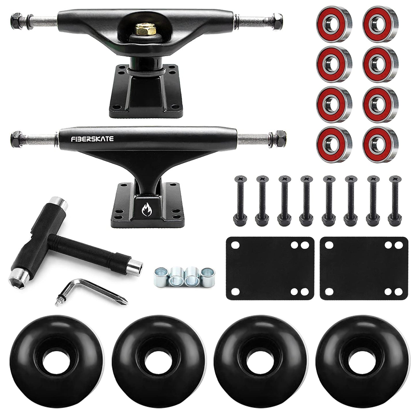 Decdeal 5 Skateboard Trucks Wheels Bearings and T Wrench Set Longboard Wheel Riser Pads Skate Board Bridge Hardware Set