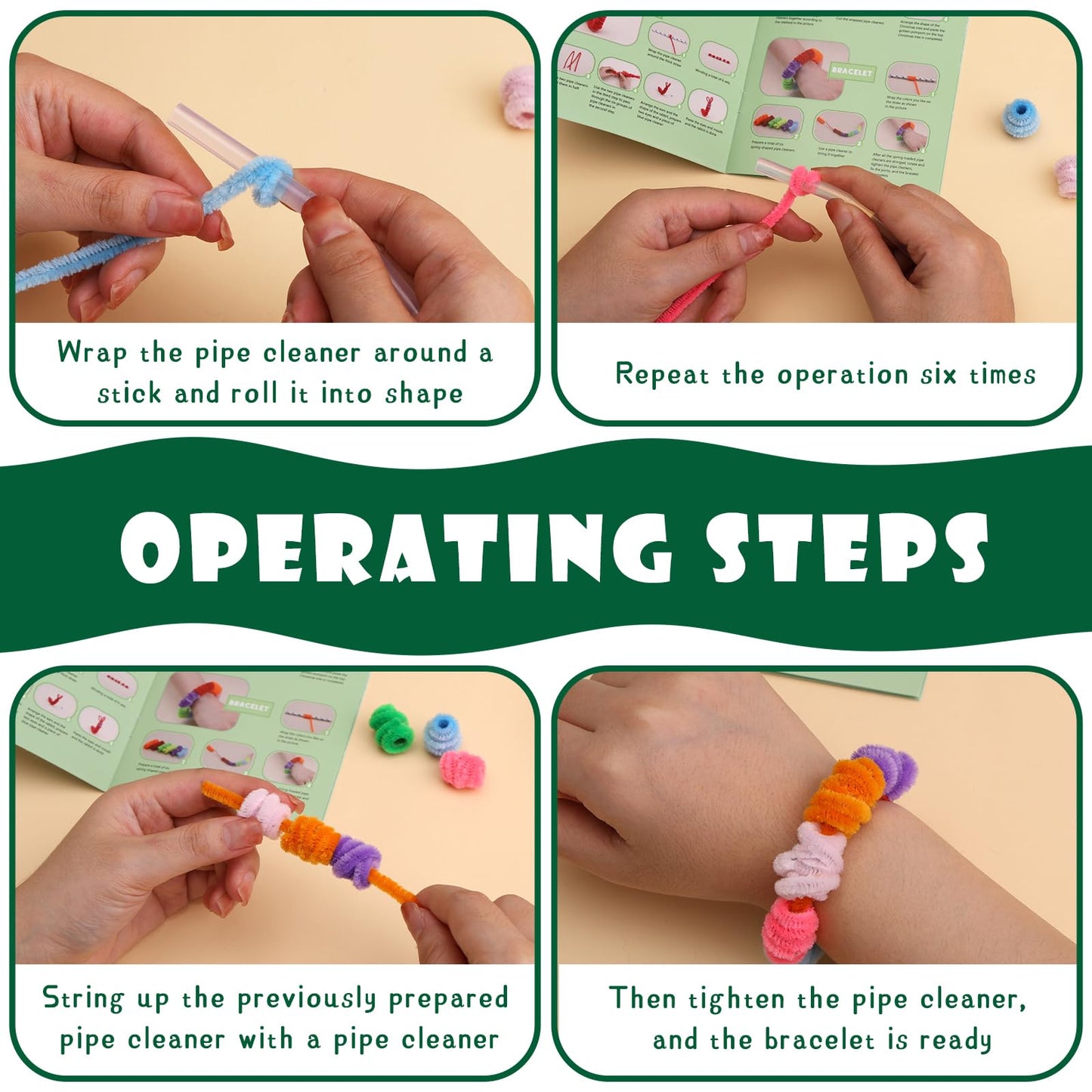 Giwrmu 100 Pieces Pipe Cleaners Chenille Stem, Dark Green Pipe Cleaners Craft, Fuzzy Sticks Craft Supplies, Colored Pipe Cleaner