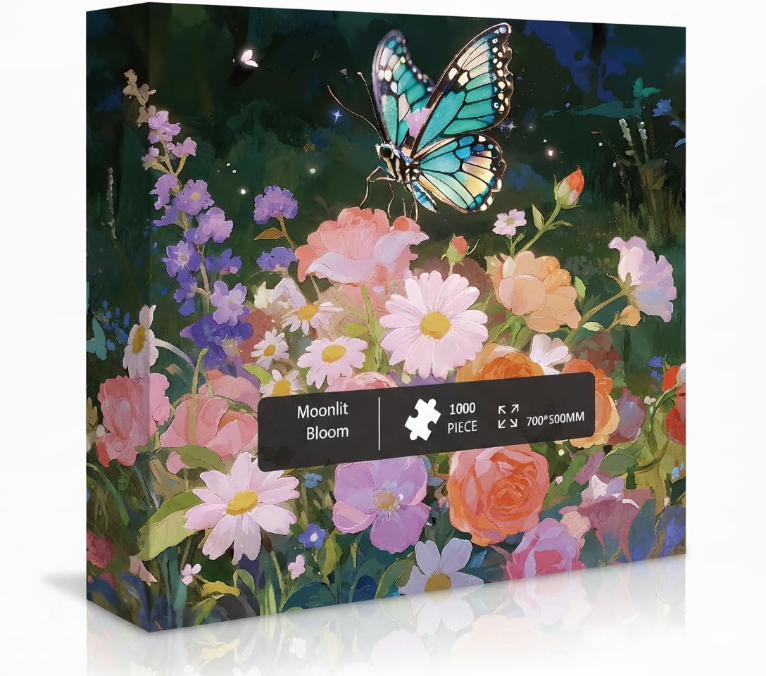 Tomzio 1000 Pieces Jigsaw Puzzles for mature-themeds  Floral & Bird Series - Exquisite Nature Art & Seamless Fit  Calming Brain Teaser  Large 28 x 20  Great Gift for Garden Lovers(Moonlit Bloom)