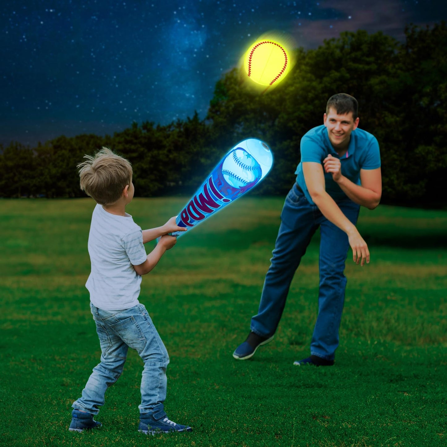 Pool Toys Beach Games For Kids - Inflatable Baseball With Led Light-Up Glow In The Dark Bat Party Outdoor, Boys Ages 8-12 Water