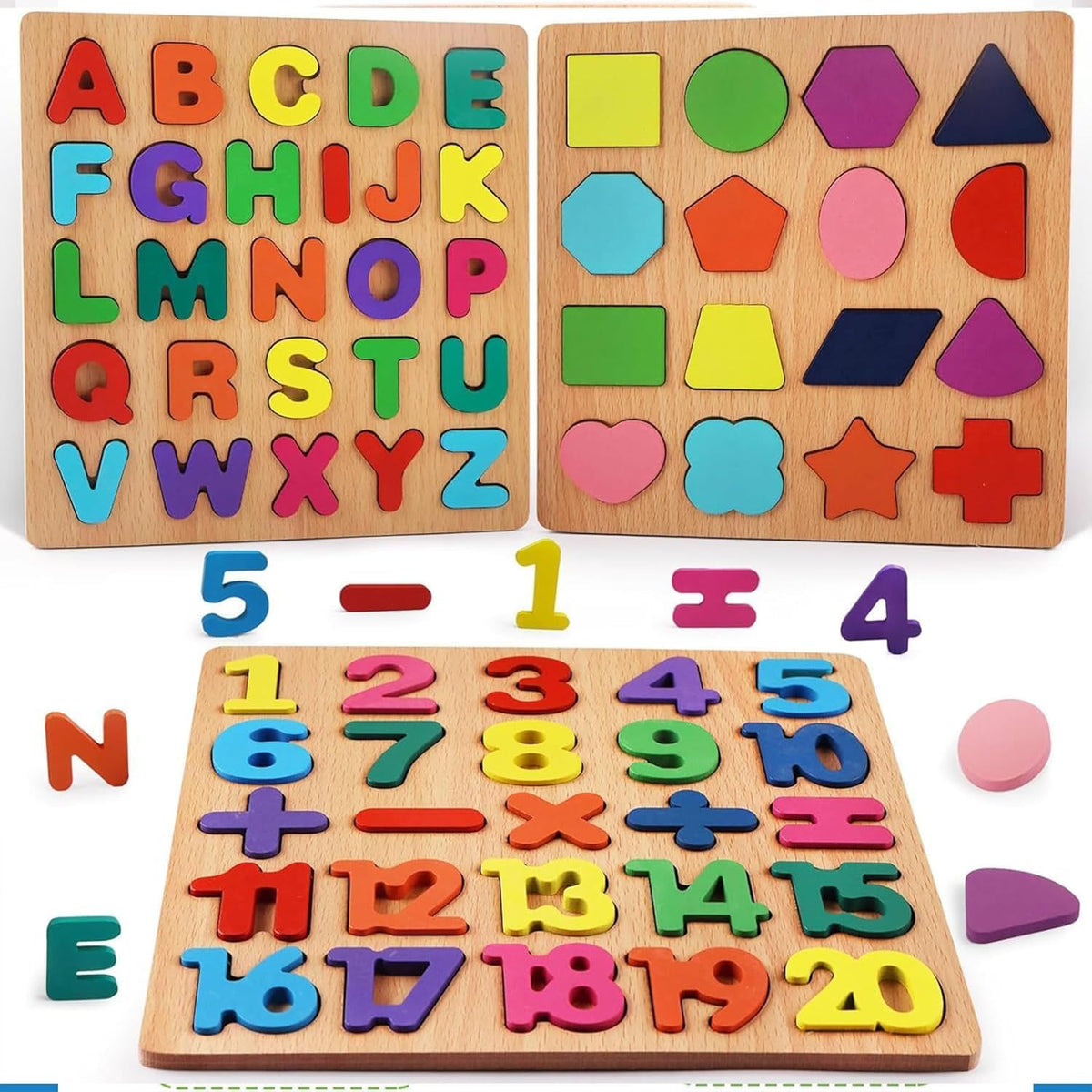 Kiyara Mart Wooden Puzzles For Toddlers For Kids Preschool Learning Toys, Wooden Montessori Toddler Puzzles Wooden Alphabet, Num