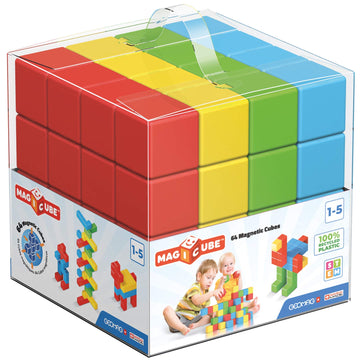 Geomag Premium Swiss-Made Magicube 64-Piece Magnetic Stacking Cubes Building Set, Toddlers & Kids Ages 1-5, Stem Educational Toy, Creativity, Imagination, Early Learning Fun, Crystal Packaging