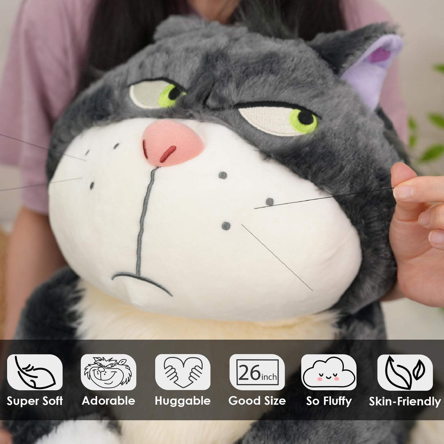 Juju GOODS Lucifer Cat Plush - Large 26" Black Stuffed Animal - PP Cotton Plushie