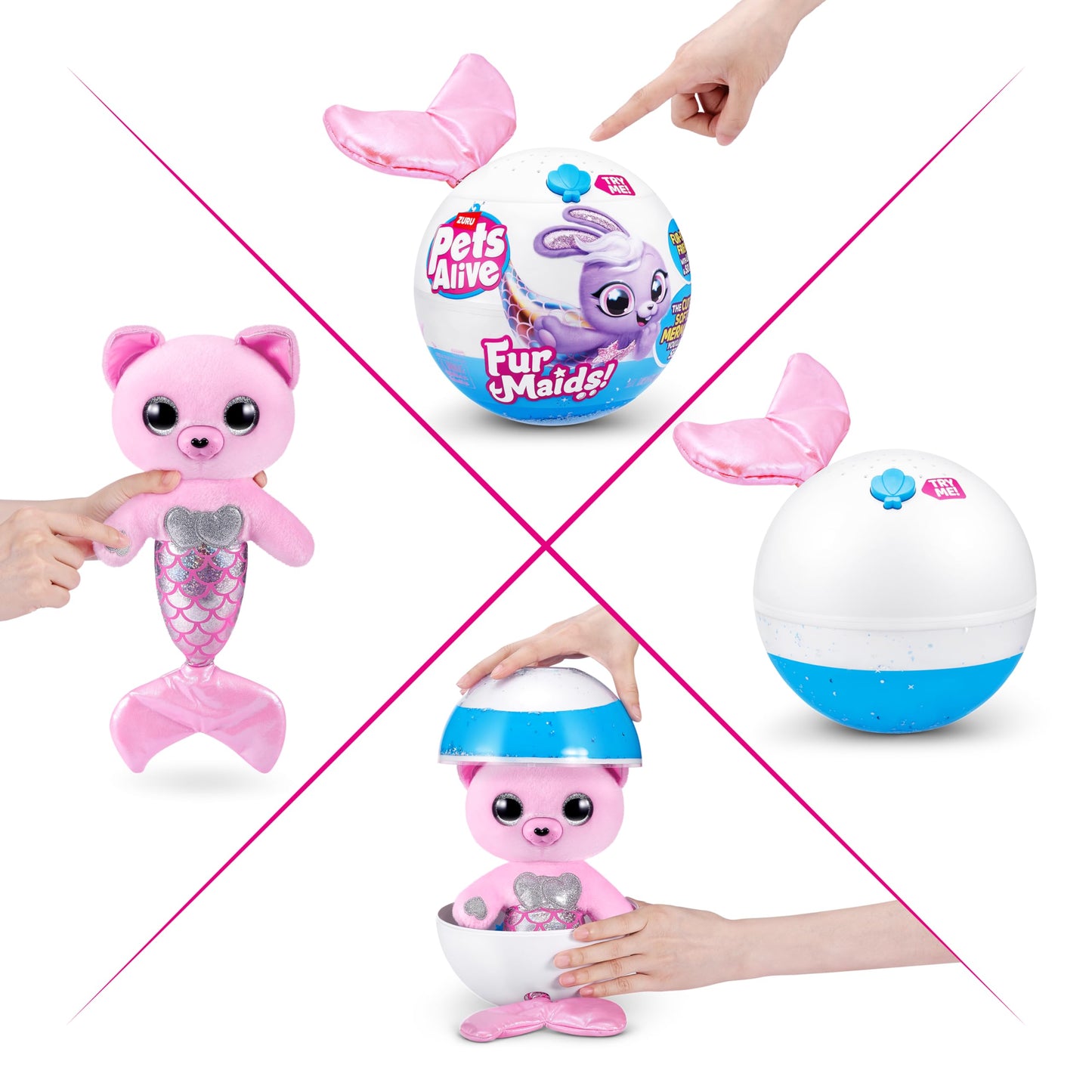Pets Alive Furmaids By Zuru Mermaid Plush Interactive Lights Sounds Girls Toy (Pink Kitten)