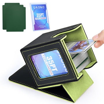 Uaono Card Deck Box With Mtg Commander Display, Deck Case Holds 100+ Double-Sleeved Cards, Trading Card Storage Box Fits Tcg/Ptcg/Sports Card With 2 Dividers, 1 Toploader (Black, Lemon Green)