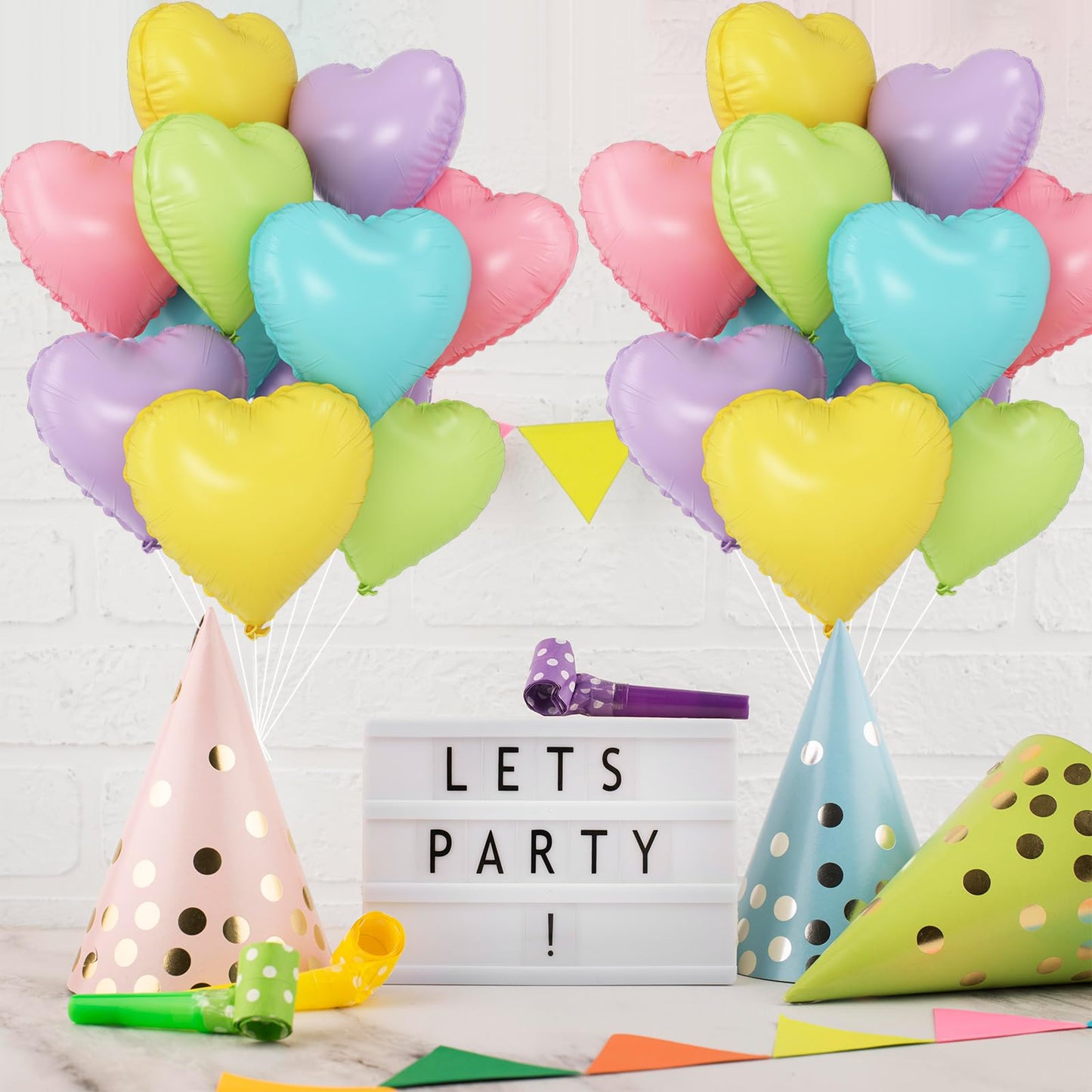 Pastel Colorful Heart Balloons,10Pcs Rainbow Foil Heart Shaped Balloons,18Inch Pink Blue Yellow Green Purple Helium Balloons For