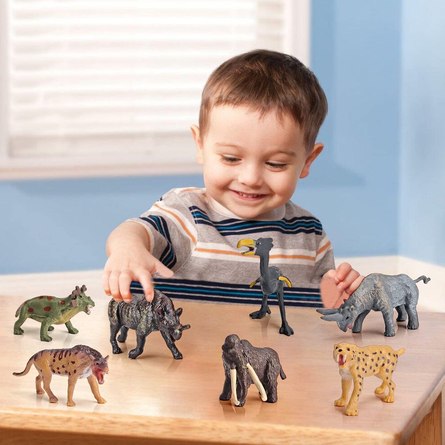 Bretoyin Mini Prehistoric Mammals Animals Toys Set 12Pcs Animal Figures Wildlife Figurines Woolly Mammoth Saber-Toothed Tiger Mo