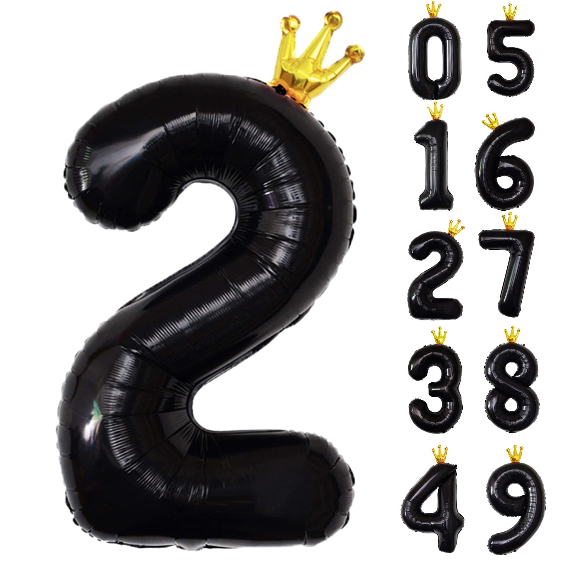Gifloon Black Number 2 Balloon With Crown, Large Number Balloons 40 Inch, 2Nd Birthday Party Decorations Supplies Two Birthday S