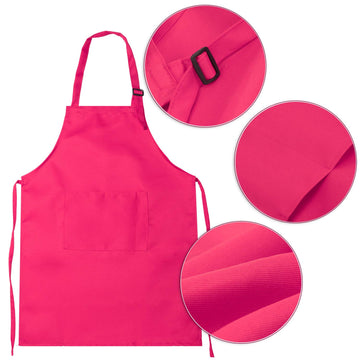 Yaomiao 4 Pieces Kids Apron With Pocket Children Adjustable Chef Apron For Cooking Baking Painting (Rose Red, Yellow, Blue, Purple,M For 7-13 Age)