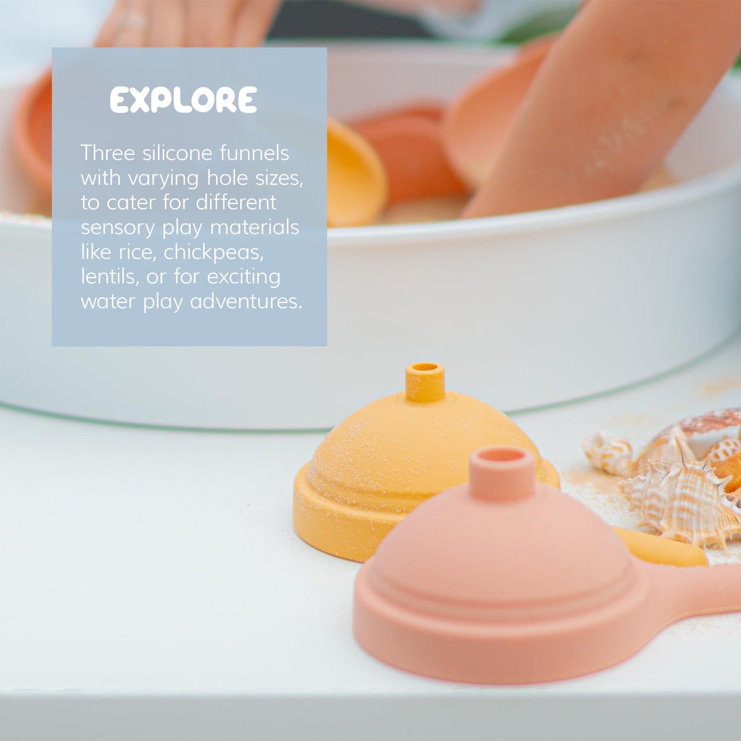 Inspire My Play 3 X Green Silicone Collapsible Funnels For Kids - Sensory Play Funnel Toys For Kids - Pouring Toys For Toddlers - Food Safe Sensory Bin Tools And Accessories