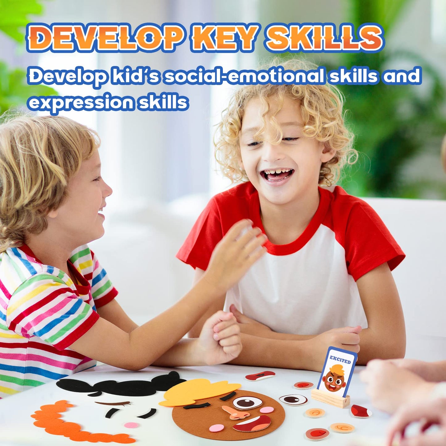 Pp Opount Social Emotional Learning Toy, Funny Faces Games With 28 Facial Expressions And 12 Emotional Flashcards, Preschool Learning Activities Toy To Express Emotions For Kids Age 3+