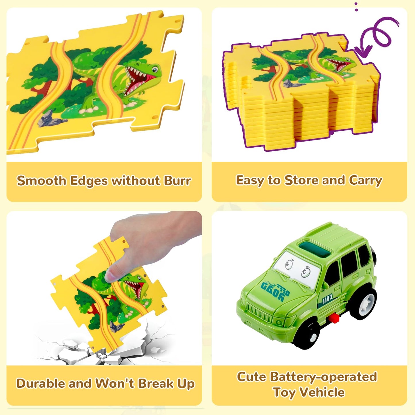 Plastic Dinosaur Puzzles For Kids With A Cute Car, Montessori Toys For 2 3 4 5 6 Year Old Boys, Race Tracks For Kids 3-5, Toddle