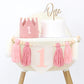 HODIHIWI Pink Baby Girl 1st High Chair Banner Wood Bead Tassel Garland Crown Hat Wooden Cake Topper Birthday Party Decorations
