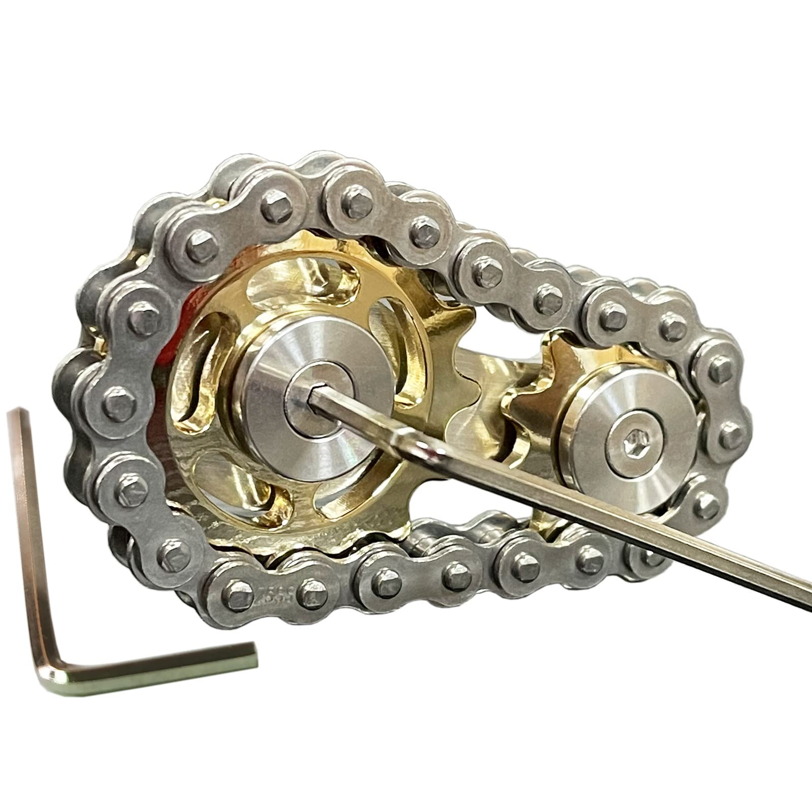 Bitopbi Sprocket Fidgets Chain Stainless Steel Fidget Cube Gears Linkage Bike Chain Novelty Fidget Block Kinetic Desk Toy Metal Edc Focus Meditation Break Bad Habits Adhd (Gold)