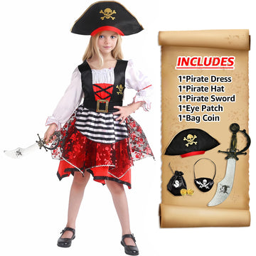 Costumerry Girls Pirate Costume for Halloween Kids Dress Up (9-11Years)