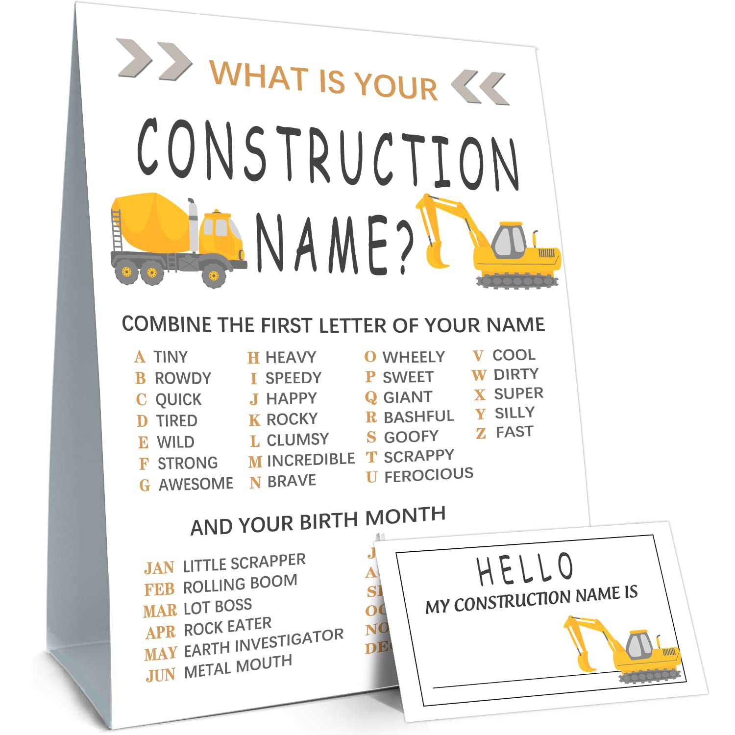 What is your Construction Name game - Construction Birthday Party Game, Boy Birthday Supplies, Activity, Decorations(1Constructi