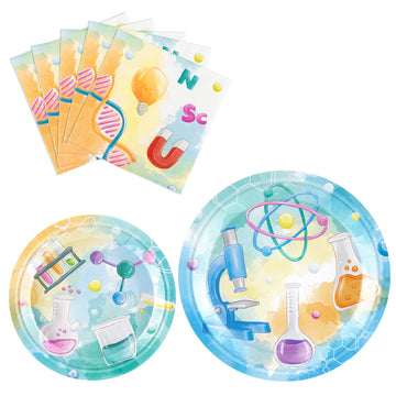 Wernnsai Science Party Decorations - 48 Pcs Science Plates And Napkins Mad Scientist Birthday Party Decoration Chemistry Party Plates Set For Kids Little Scientist Labratory Party Favors For 16 Guests