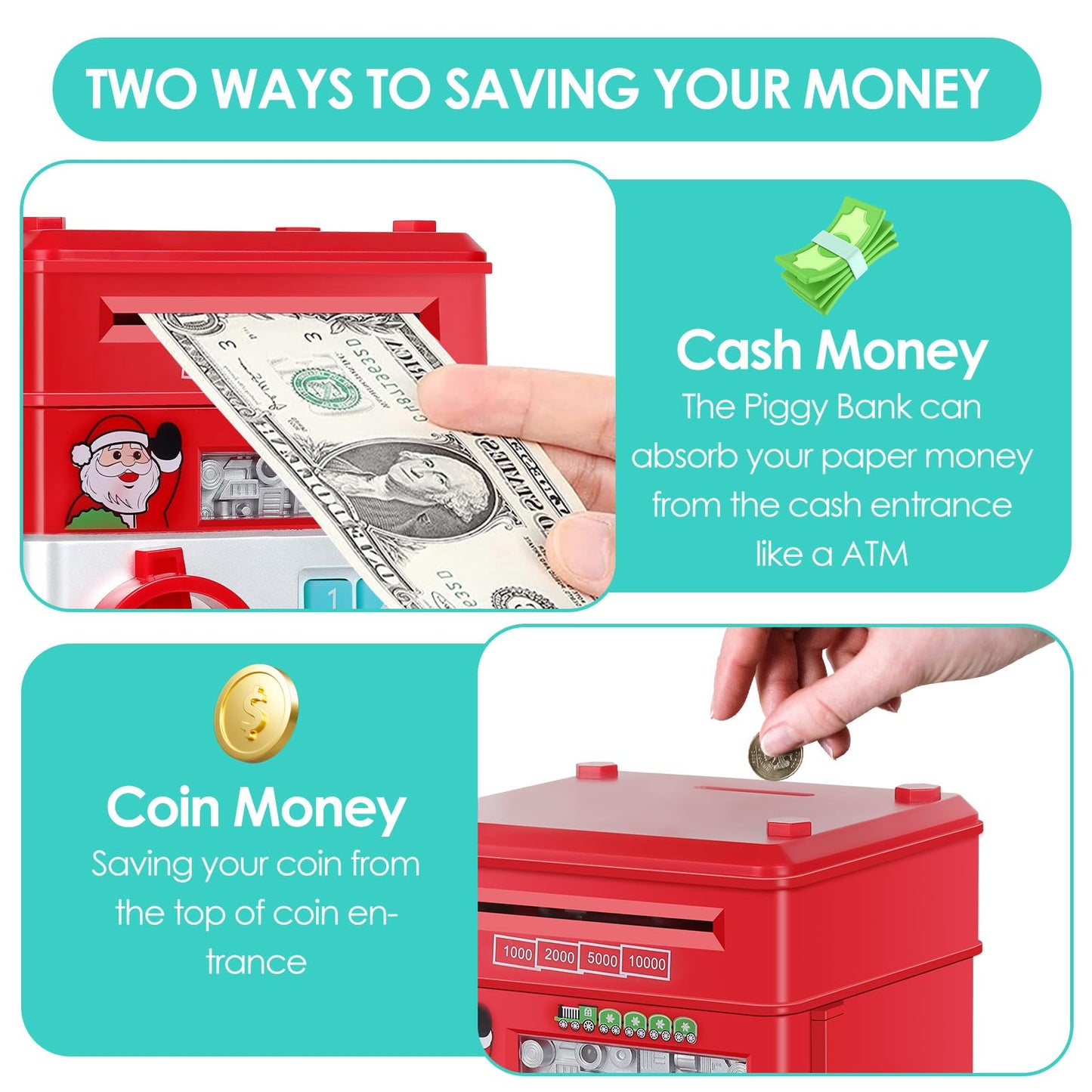 Foyucool Piggy Bank For Kids, Cash Coin Can Atm Bank With Music, Electronic Coin Money Bank Gifts Toy For Kids Boys Girls, Chris