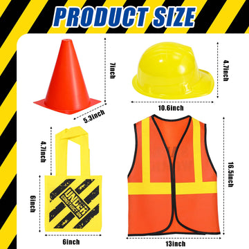 Gejoy 48 Pcs Kids Construction Birthday Party Supplies Worker Costume Role Play Construction Hats And Vests For Kids Tote Bag And Traffic Cones For Dress Up Supplies