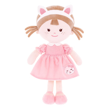 Onetoo First Baby Doll Cuddle Buddy Doll Soft Baby Doll Baby Dolls Plush Rag Doll Wear Kitty Costume Pinkdress 14'(Milly Series)