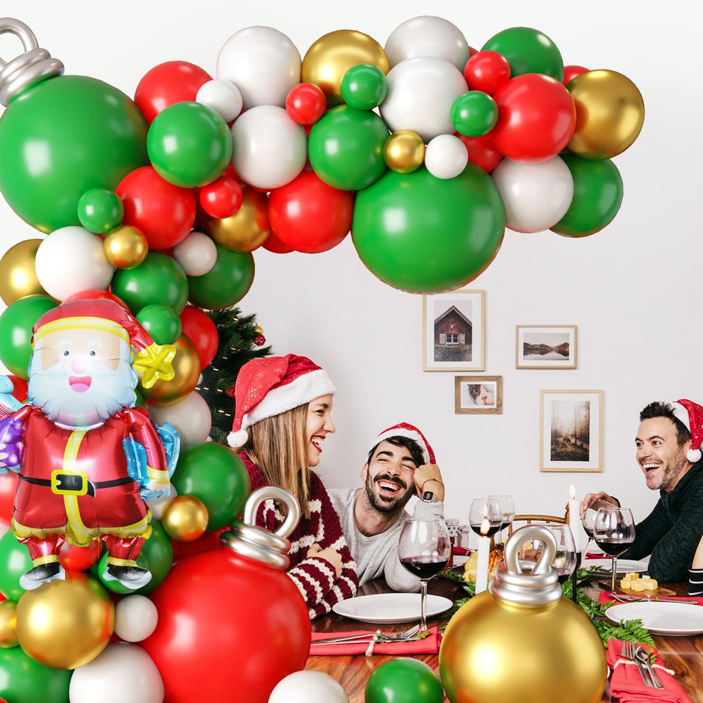 Christmas Balloon Arch Kit, Xmas Red Gold White Green Balloons Christmas Balloon Garland Arch Kit With Bell Balloons 40 Inch San