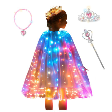 Ledpaty Girls Princess Cape Led Light Up Cloaks Halloween Dress Up With Tiara Crown, Wand,Necklace Pretend Play,Role Play & Dres