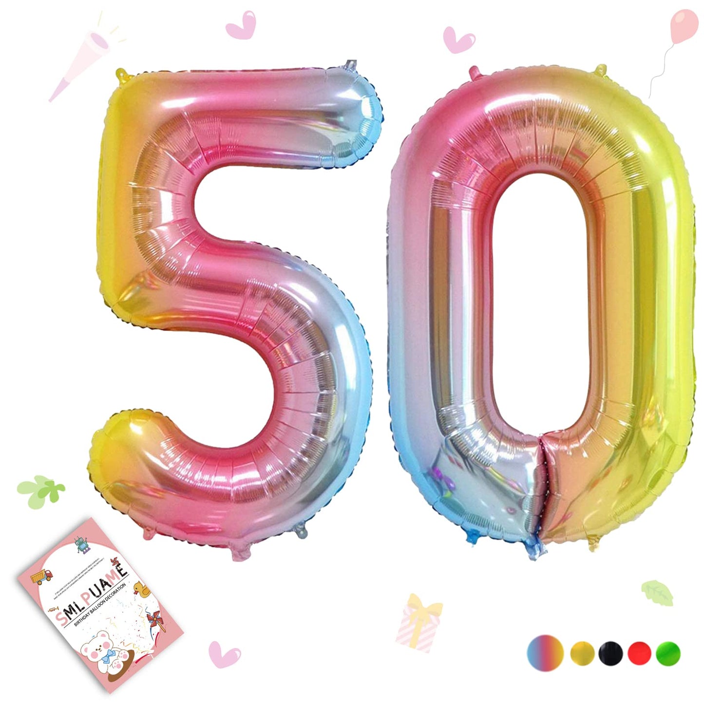 Smlpuame 40 Inch Number Balloons 0-9 Rainbow Gradient Large Number 50 Balloons, Digital Balloons For Birthday Party Celebration