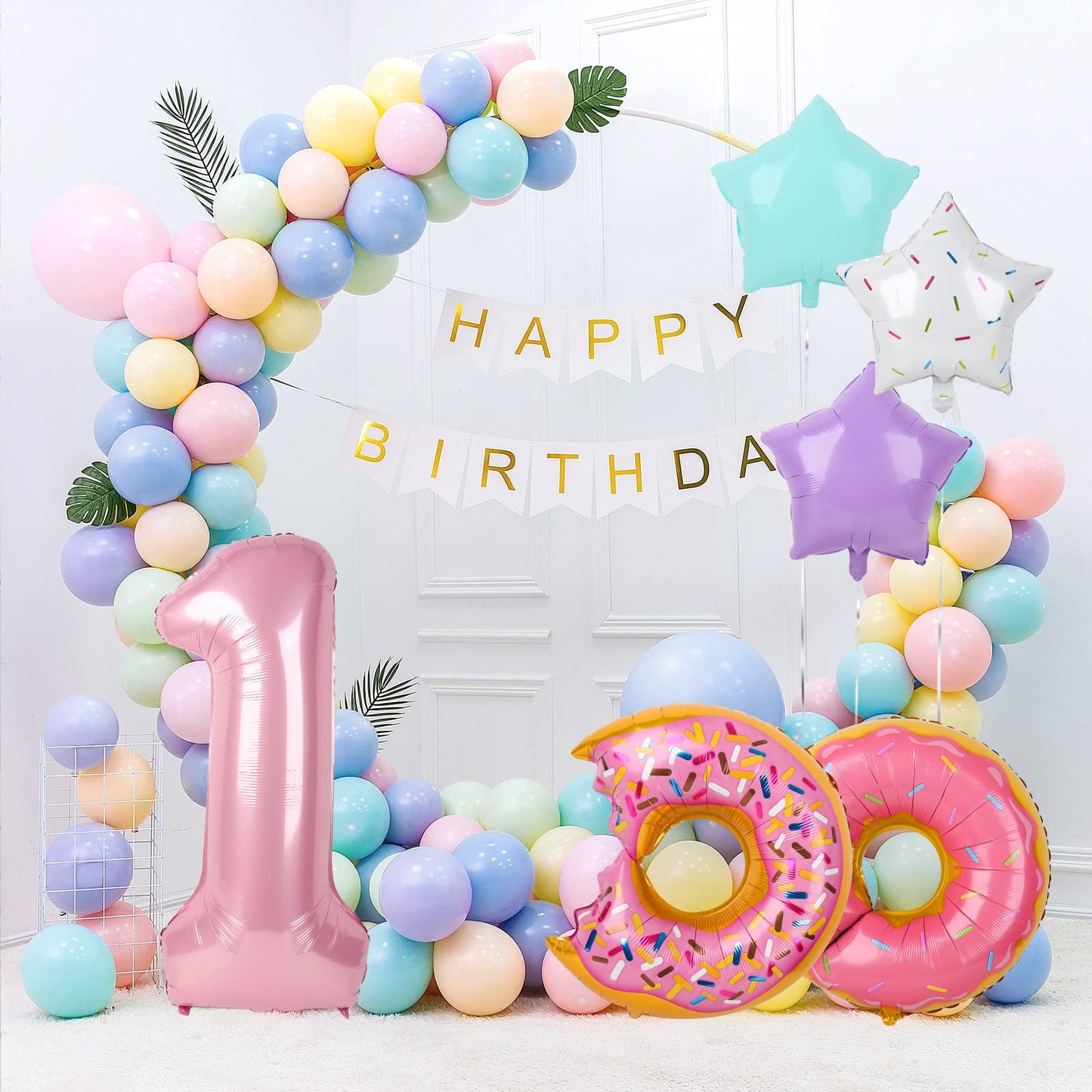 Dripykiaa 6 Pcs Donut Balloon Bouquet 40    Pink One Year Old Balloon Set For First Birthday Donuts Foil Helium Balloons Sweet O