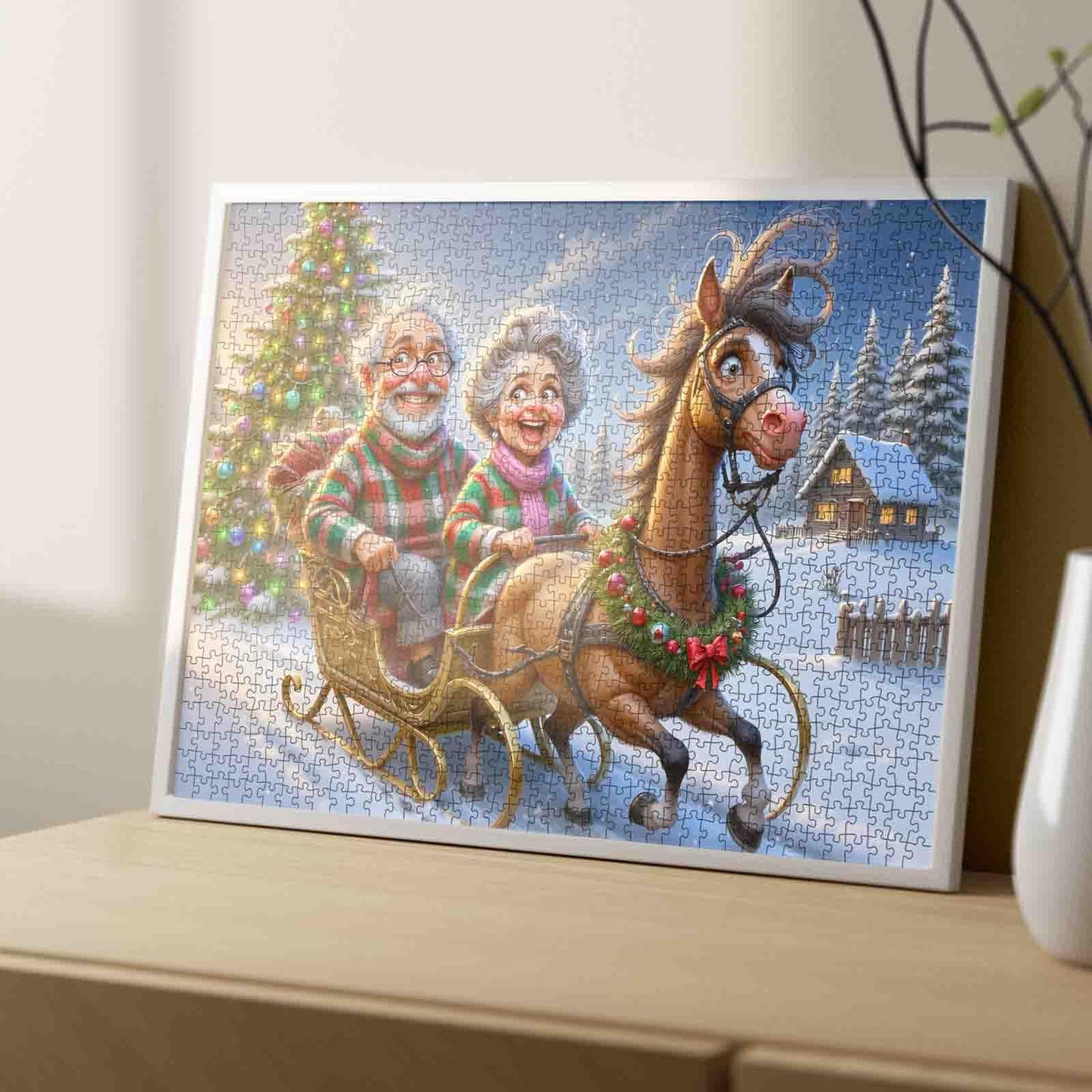 Romantic Couple 1000 Piece Jigsaw Puzzles for mature-themed Christmas Trees Jigsaw Puzzle Horse and Wooden House 1000 Pieces Puzzles 20''x27 inch Xmas DIY Craft Puzzle Art Home Wall Decor Family Challengings