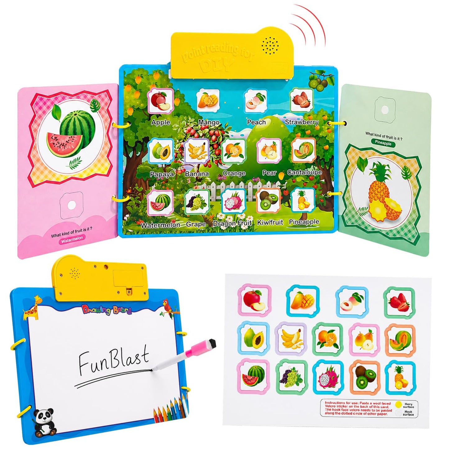 Funblast Musical Fruits Educational Phonetic Learning Book For 3+ Kids, Boys, Toddlers  Multicolor, Plastic & Cardboard, 29X26.