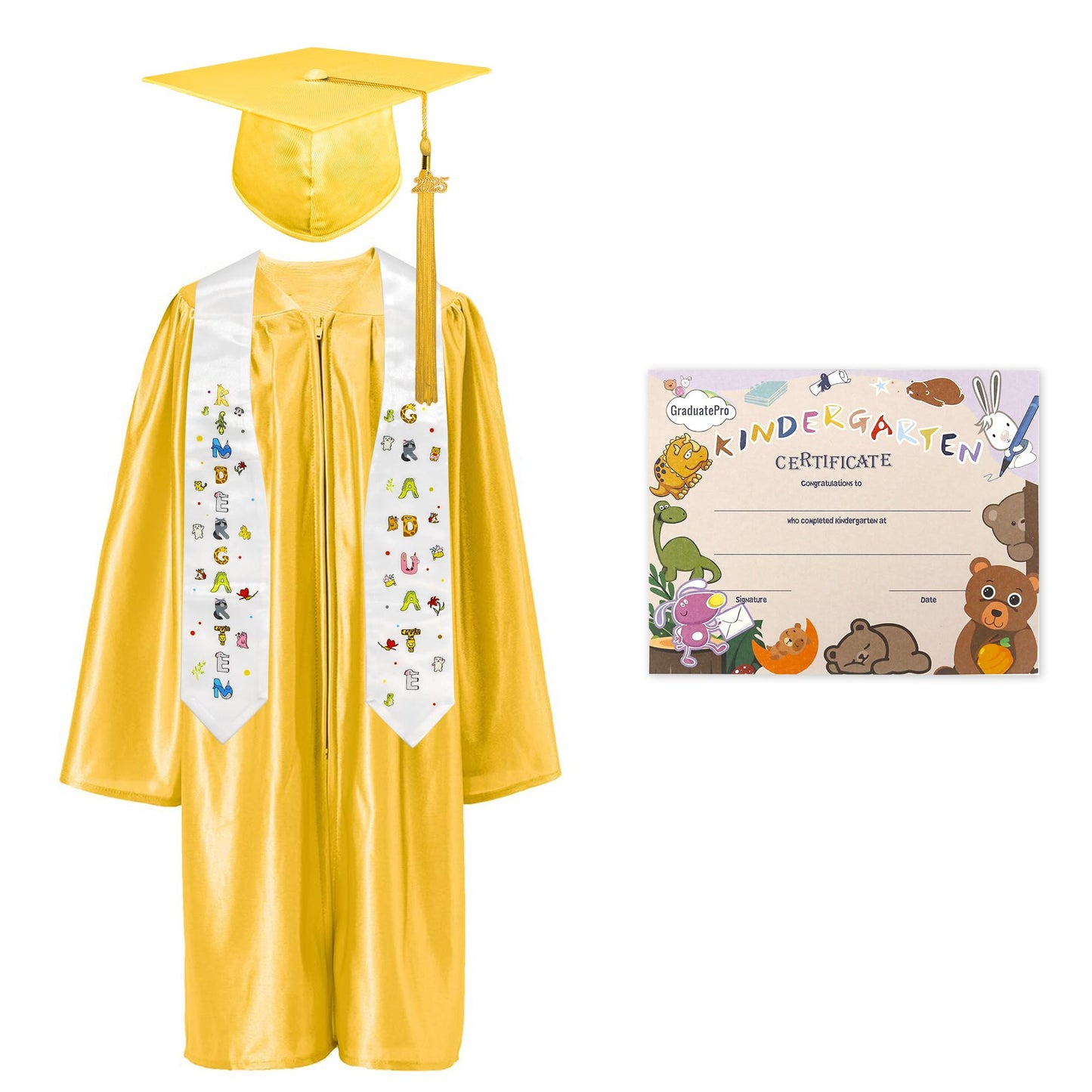 Graduatepro Kindergarten Graduation Cap And Gown Package Class Of 2025 For Kids With Stole Certificate As Party Gift Gold 30