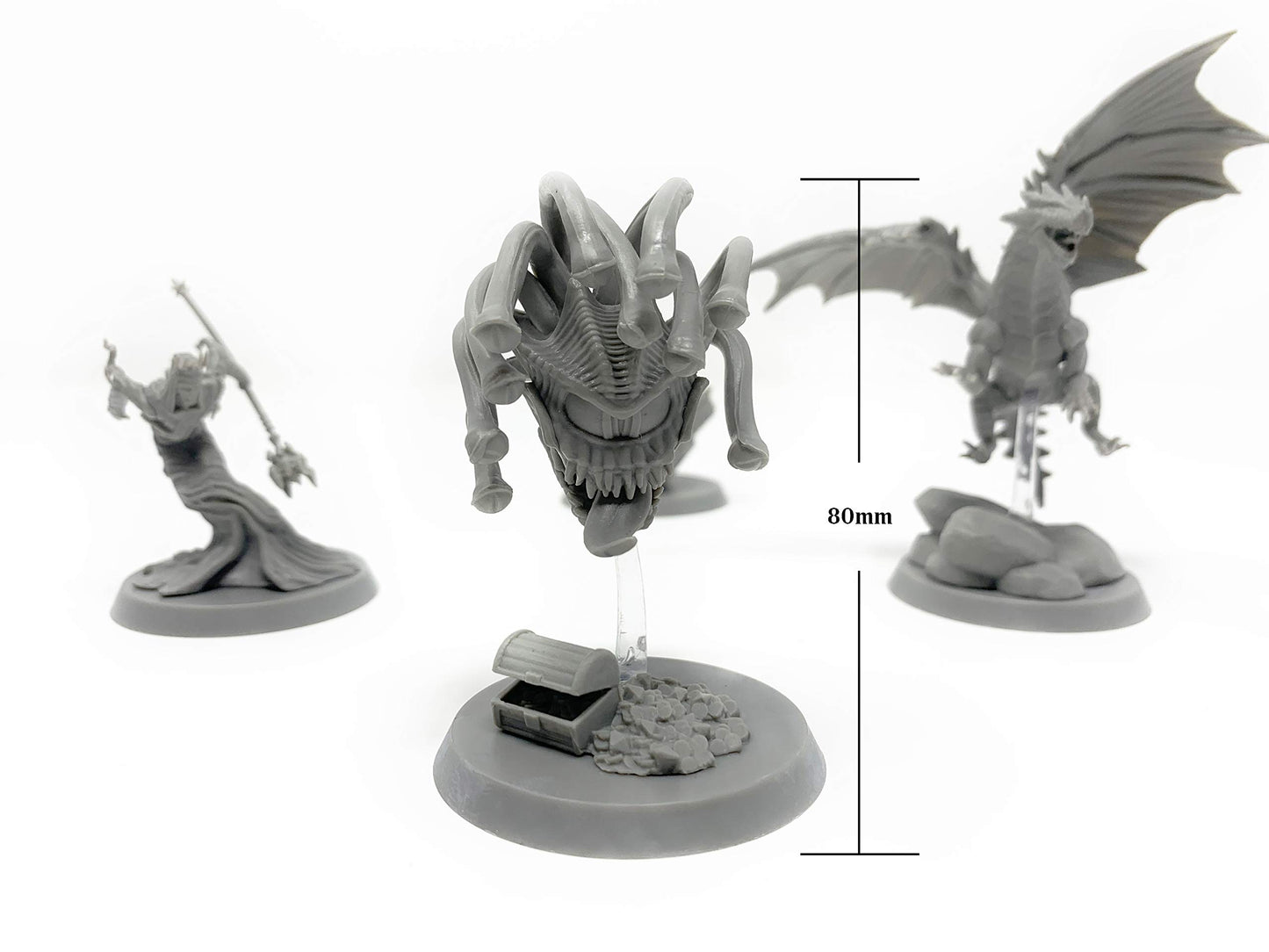 Citadel Black Colossal Onslaught Miniatures Set - 4 Pack - Large 50Mm Base, D&D Bbeg Unpainted Minis, Includes Dragon, Lich, Beholder, Basilisk