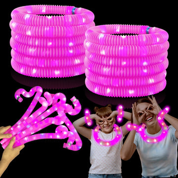 Kannove 12 Pcs Pink Glow Sticks Party Favors For Kids,Led Light Up Pop Tubes For Toddlers,Neon Necklaces Bracelets Accessories,G