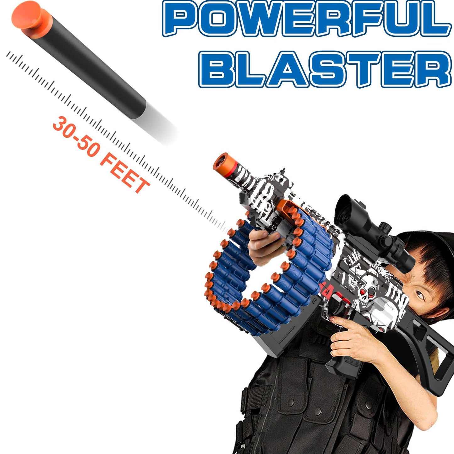 Electric Automatic Toy  JakMean Toy with 30 Dart Clips and 100 Foam Darts  Outdoor Shooting Games Toys for 6-12 Year Old Boys & Girls mature-themeds  Presents for Birthday Xmas White-Red