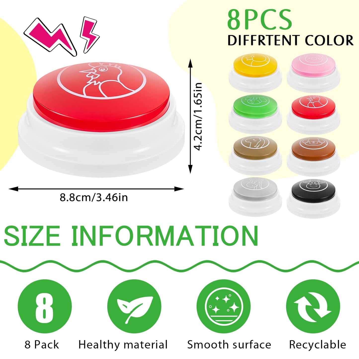 Syhood 8 Pcs Animal Sounds Buzzers For Trivia Games Family Feud Buzzer With Lights And Sounds Answer Buttons For Classroom, Quizzes Party, Buttons For Adults Teacher Game Show Supplies(Classic Style)