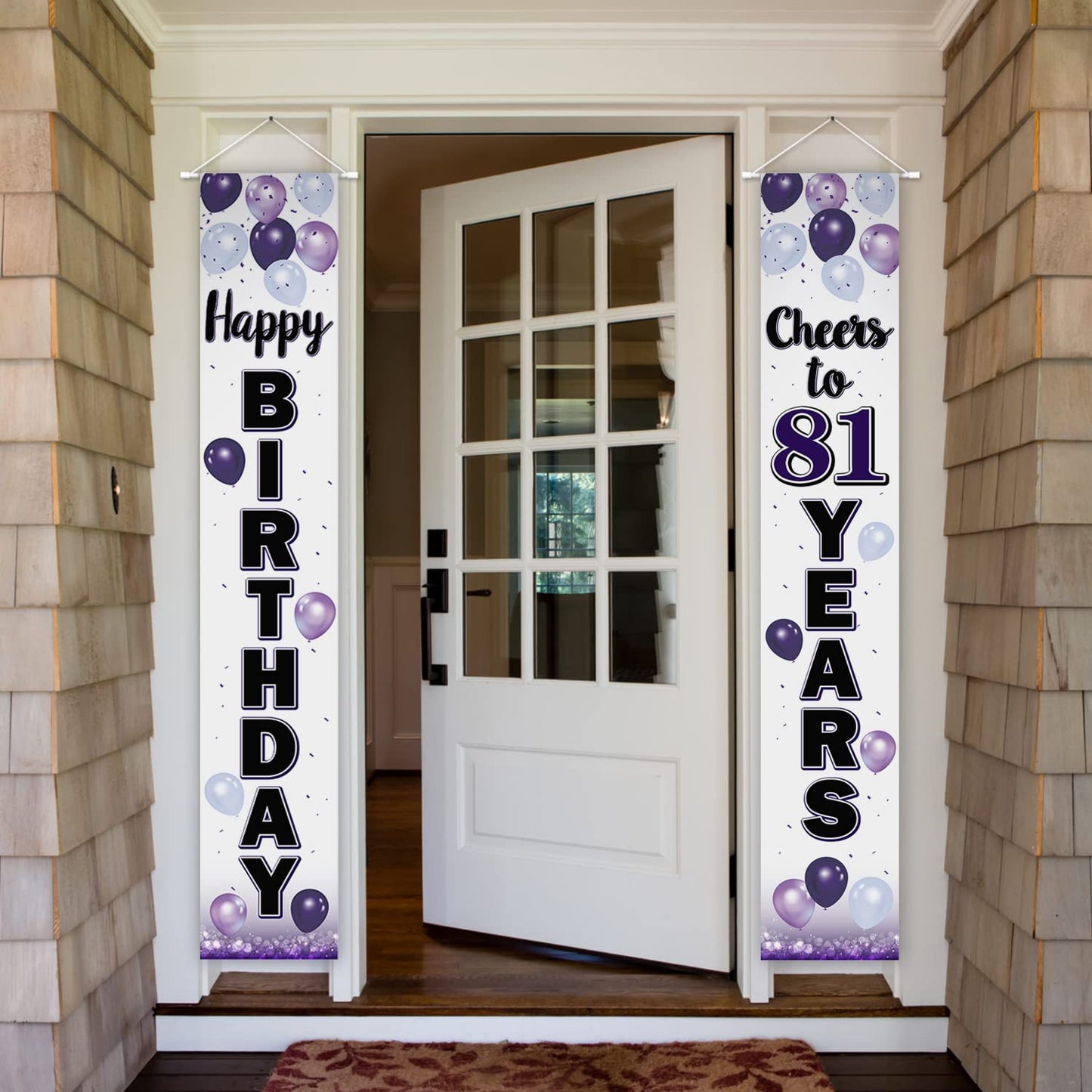 LASKYER Happy 81st Birthday Decorations,81st Purple Balloon Birthday Theme Door Hanging Banner Sign,81 Years Old Bday Party Supp