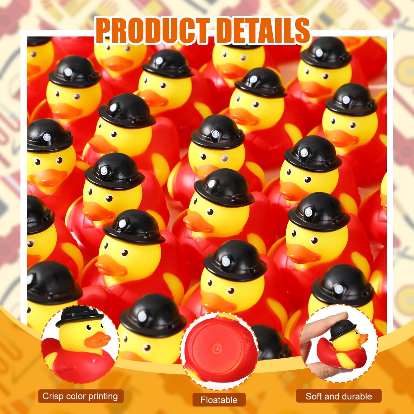 Sotiff Rubber Ducks 2 Inch Cool Rubber Ducky Bath Toy For Party Favors Birthday Party Gifts Beach Summer Bath Tub Pool Toys(48 Pcs,Firefighter Ducks)