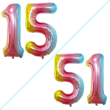 Goer Number 15 Balloons For 15Th Birthday Sweet 15 Party Decorations,42 Inch Jumbo Foil Helium 51 Balloons For 51St Birthday Party Decoration (Rainbow)