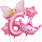 Pink 6Th Birthday Decorations, Pink 6Th Birthday Balloon Set With 40 Inch Pink Number 6, Large Helium Foil Mylar Princess Crown Balloon, Pink Bow Foil Balloons For Girls Birthday Party Decoration