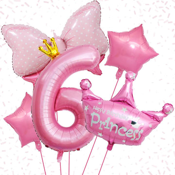 Pink 6Th Birthday Decorations, Pink 6Th Birthday Balloon Set With 40 Inch Pink Number 6, Large Helium Foil Mylar Princess Crown Balloon, Pink Bow Foil Balloons For Girls Birthday Party Decoration