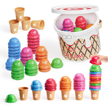 JoyCat Ice Cream Preschool Learning Activities Counting and Color Sorting Set Stacking Toys for Kids 3-5, Stacking Fine Motor Sk