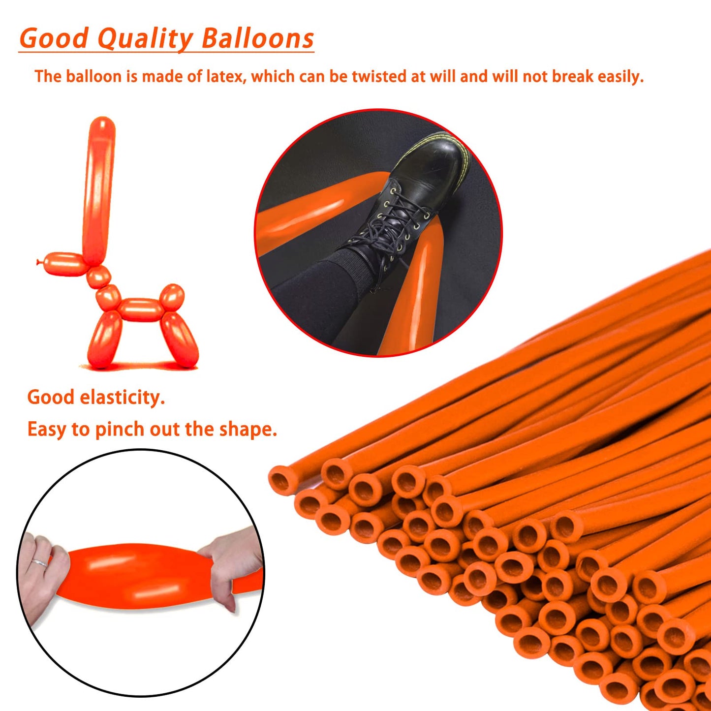 260 Long Balloons 100 Pack Orange Twisting Animal Balloons Thickening Latex Modeling Long Magic Balloons For Animal Model Weddin