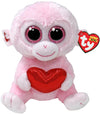 Ty Beanie Boo Gigi Valentine Monkey Plush Toy - 6" Red/Pink - Model 37341